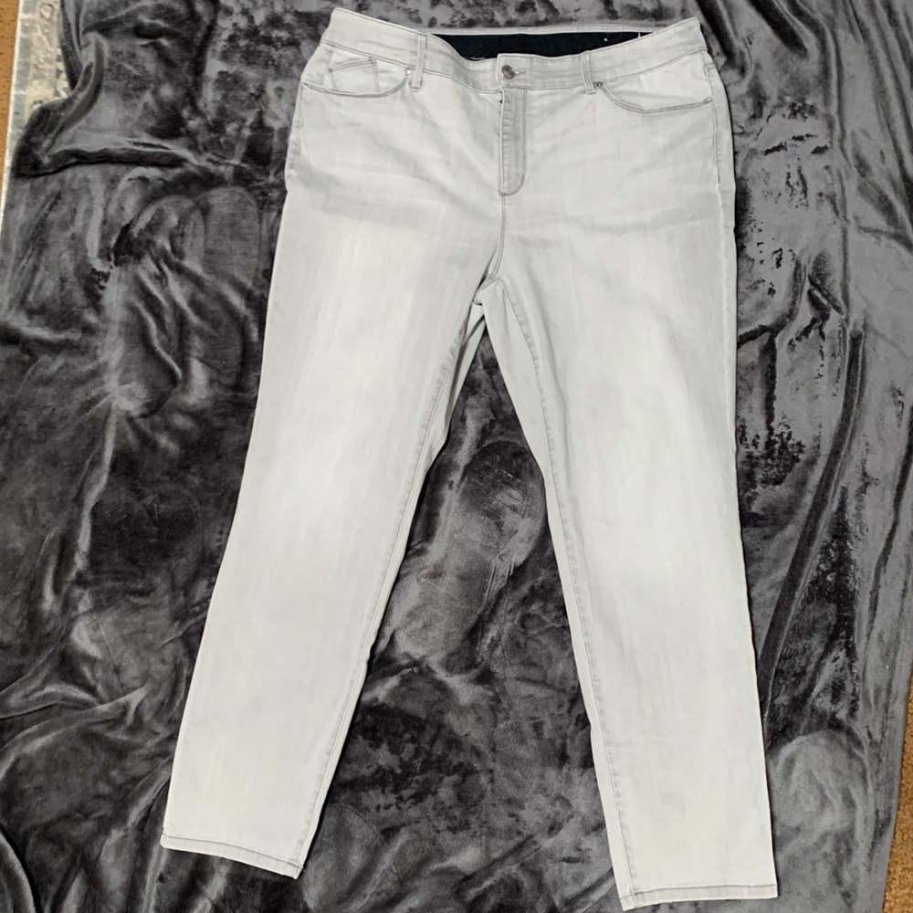 Chico’s Denim Girlfriend Ankle Jeans, light gray